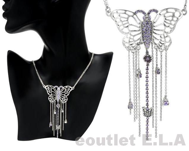 PILGRIM-100mm CRYSTAL BUTTERFLY CHANDELIER NECKLACE